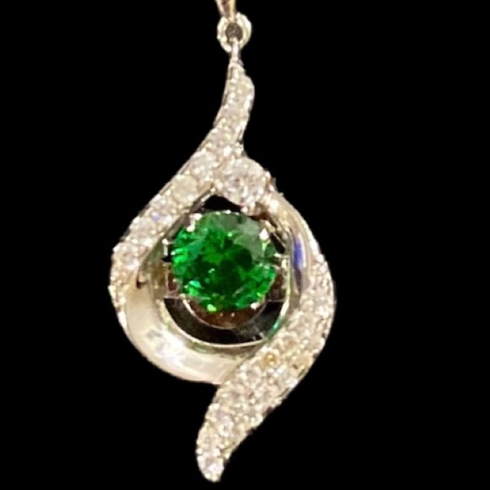 Lab Created Emerald with White Zircon Necklace set in 925 Silver